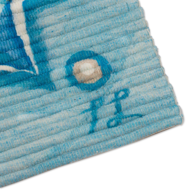 Wandteppich aus Wolle - Handgewebter Mandala-Wandteppich aus Wolle in Blau aus Peru