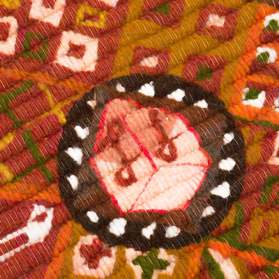 Tapiz de lana - Tapiz de mandala de lana tejido a mano en marrón de Perú