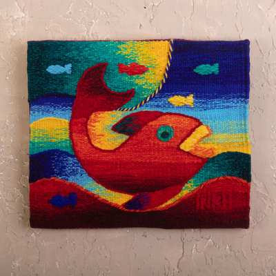 Alpaca blend tapestry, 'Fruit of the Sea' - Handwoven Multicoloured Alpaca Blend Fish Tapestry from Peru
