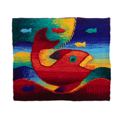 Alpaca blend tapestry, 'Fruit of the Sea' - Handwoven Multicoloured Alpaca Blend Fish Tapestry from Peru