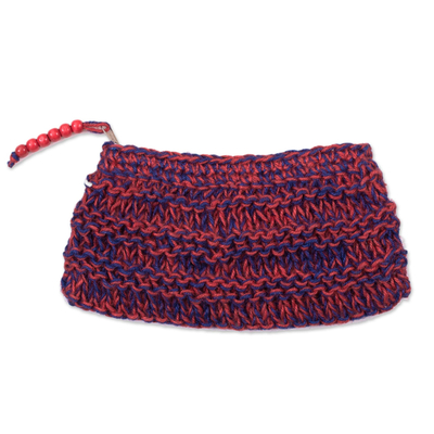 Crocheted Jute Clutch in Crimson and Blue-Violet from Peru