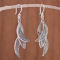 Sterling silver filigree dangle earrings, 'Dark Windswept'