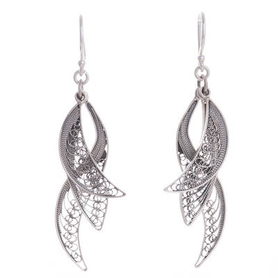 Sterling silver filigree dangle earrings, 'Dark Windswept' - Sterling Silver Filigree Dangle Earrings Crafted in Peru