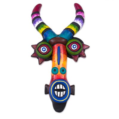 Ceramic mask, 'Colorful Devil' - Colorful Ceramic Devil Mask Handcrafted in Peru