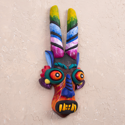 Ceramic mask, 'Age-Old Devil' - Colorful Ceramic Devil Mask from Peru