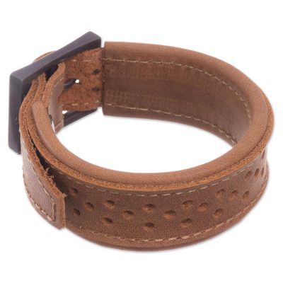 Leather Wristband Bracelet in Sepia from Peru