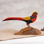 Colorful Wood Sculpture of a Pheasant from Peru, 'Colorful Pheasant'