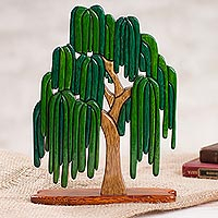 Wood sculpture, 'Weeping Willow' - Wood Weeping Willow Tree Sculpture from Peru