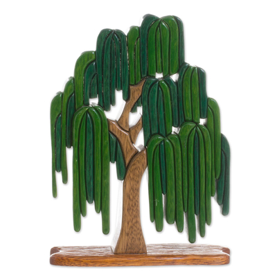 Wood sculpture, 'Weeping Willow' - Wood Weeping Willow Tree Sculpture from Peru