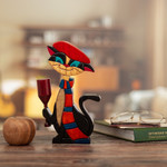 Wood sculpture, 'Parisian Cat' - Colorful Wood Cat Sculpture Crafted in Peru