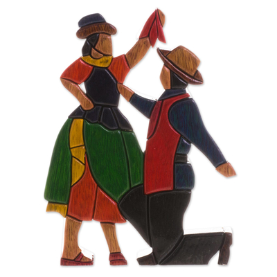 Holzskulptur, 'Marinera' - Holzskulptur von Marinera-Tänzern aus Peru