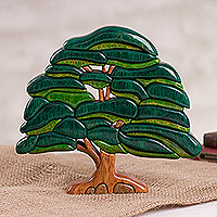 Escultura de madera, 'Old Oak Tree' - Escultura de madera de roble hecha a mano en Perú