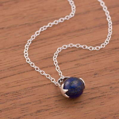 Lapis lazuli pendant necklace, 'Starry Cradle' - Star Motif Lapis Lazuli Pendant Necklace from Peru