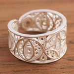 Sterling silver filigree band ring, 'Lunar Effect' - Sterling Silver Filigree Band Ring from Peru