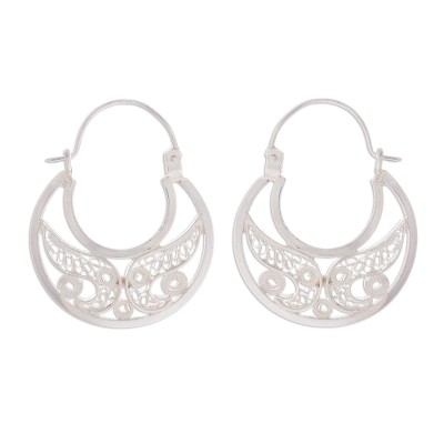 Sterling silver filigree hoop earrings, 'Crescent Delight' - Sterling Silver Filigree Hoop Earrings from Peru