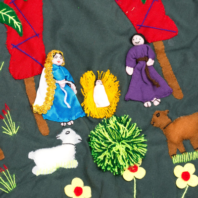 Cotton blend applique tree skirt, 'Christmas Arrives' - Christmas-Themed Cotton Blend Applique Tree Skirt from Peru