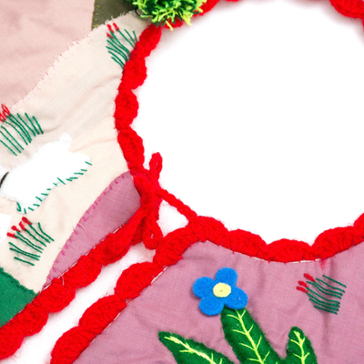 Cotton blend applique tree skirt, 'Christmas Arrives' - Christmas-Themed Cotton Blend Applique Tree Skirt from Peru