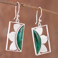 Chrysocolla dangle earrings, 'Floral Rectangles' - Floral Chrysocolla Dangle Earrings from Peru