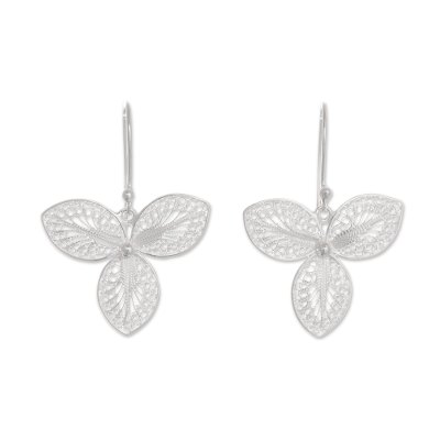 Sterling silver filigree dangle earrings, 'Mystic Clover' - Sterling Silver Clover Filigree Dangle Earrings from Peru