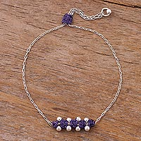 Sterling Silver Pendant Bracelet in Iris from Peru,'Gleaming Beads in Iris'