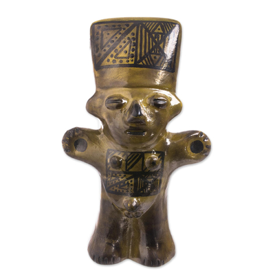 Ceramic Cuchimilco Man Figurine in Gold from Peru