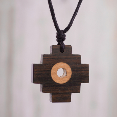Wood pendant necklace, Layered Chakana