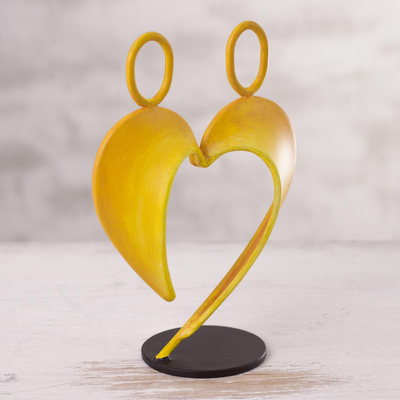 Abstract Steel Heart Sculpture in Yellow from Peru - Our Heart in ...