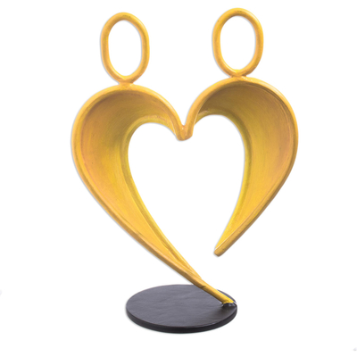 Steel sculpture, 'Our Heart in Yellow' - Abstract Steel Heart Sculpture in Yellow from Peru