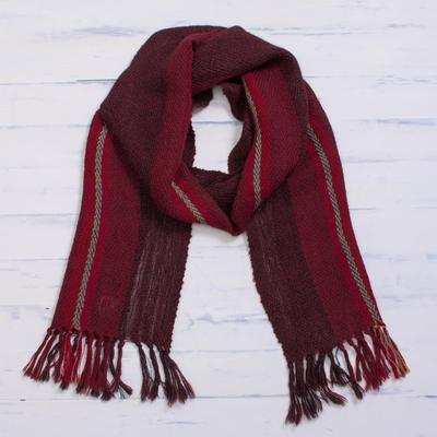 100% alpaca scarf, Andean Zigzag in Crimson
