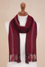 100% alpaca scarf, 'Andean Zigzag in Crimson' - Handwoven 100% Alpaca Wrap Scarf in Crimson from Peru (image 2b) thumbail