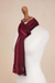 100% alpaca scarf, 'Andean Zigzag in Crimson' - Handwoven 100% Alpaca Wrap Scarf in Crimson from Peru (image 2d) thumbail
