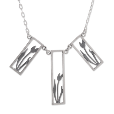 Sterling silver pendant necklace, 'Tulip in the Windows' - Tulip Motif Sterling Silver Pendant Necklace from Peru