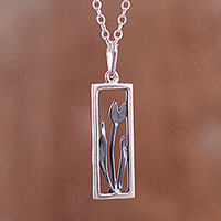 Sterling silver pendant necklace, 'Tulip in the Window' - Sterling Silver Tulip Pendant Necklace from Peru