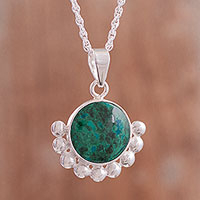 Chrysocolla pendant necklace, 'Bauble Delight'