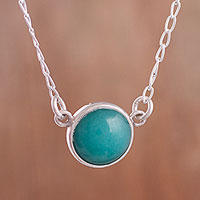 Amazonite pendant necklace, 'Gazing Pool' - Round Amazonite Set in Sterling Silver Pendant Necklace