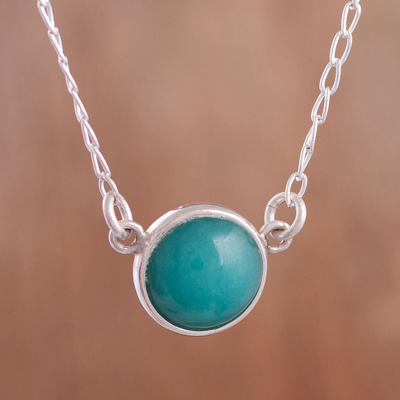 Distinct Sterling Silver Turquoise & Brown Pendant on a 18 inch Chain