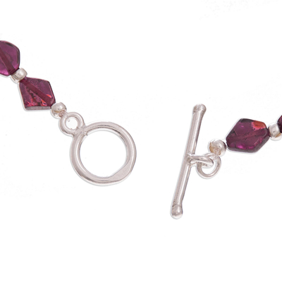 Garnet beaded bracelet, 'Gemstone Rhombi' - Natural Garnet Beaded Bracelet from Peru