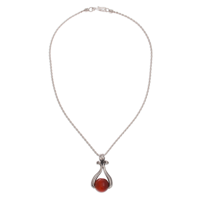 Carnelian pendant necklace, 'Majestic Cradle' - Round Carnelian Pendant Necklace from Peru