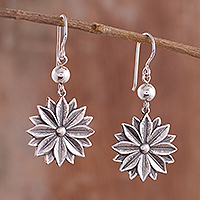 Sterling silver dangle earrings, 'Sophisticated Flowers' - Floral Sterling Silver Dangle Earrings from Peru