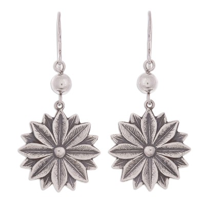 Sterling silver dangle earrings, 'Sophisticated Flowers' - Floral Sterling Silver Dangle Earrings from Peru