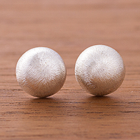 Sterling silver stud earrings, 'Brushed Moons'