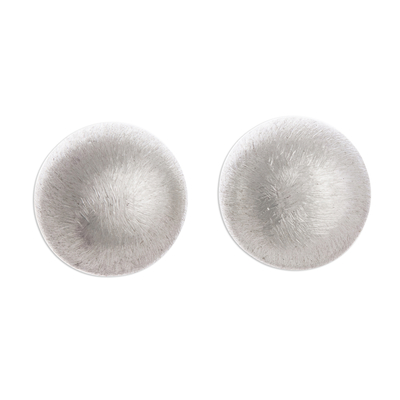 Sterling silver stud earrings, 'Brushed Moons' - Brushed-Satin Sterling Silver Stud Earrings from Peru