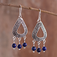 Lapis lazuli chandelier earrings, 'Droplet Stream' - Drop-Shaped Lapis Lazuli Chandelier Earrings from Peru