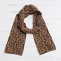 Alpaca blend scarf, 'Brown Paracas Shadows' - Alpaca Blend Espresso and Tan Scarf from Peru