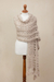 Alpaca blend shawl, 'Taupe Lattice' - Hand-Crocheted Alpaca Blend Shawl in Taupe from Peru thumbail