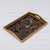 Reverse-painted glass tray, 'Peacock Charm in Gold' (17 inch) - Reverse-Painted Glass Peacock Tray in Gold (17 in.) (image 2) thumbail