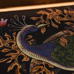 Reverse-painted glass tray, 'Peacock Presentation' - Handcrafted Colorful Peacock Reverse-Painted Glass Tray