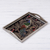 Reverse-painted glass tray, 'Peacock Charm in Silver' (17 inch) - Reverse-Painted Glass Peacock Tray in Silver (17 in.) thumbail