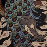 Reverse-painted glass tray, 'Peacock Charm in Silver' (17 inch) - Reverse-Painted Glass Peacock Tray in Silver (17 in.)