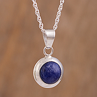 Sodalite pendant necklace, 'Beautiful Shield' - Round Natural Sodalite Pendant Necklace from Peru